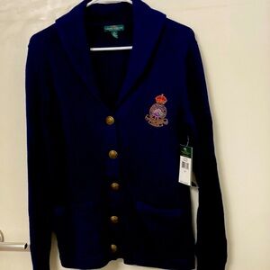 New Ralph Lauren dark blue Logo Crest Sweater size small with tags